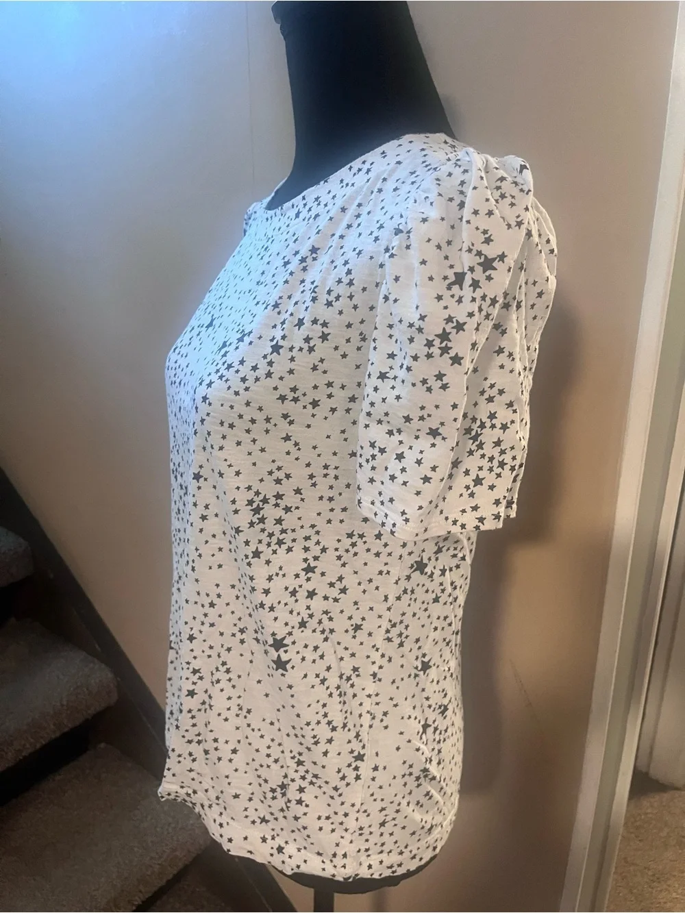 Loft Women's blouse White Navy Stars size Small